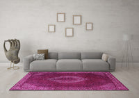 Machine Washable Medallion Pink Traditional Rug, wshtr1576pnk