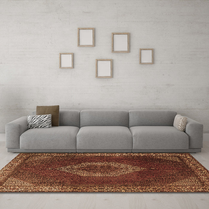 Machine Washable Medallion Brown Traditional Rug in a Living Room,, wshtr1576brn