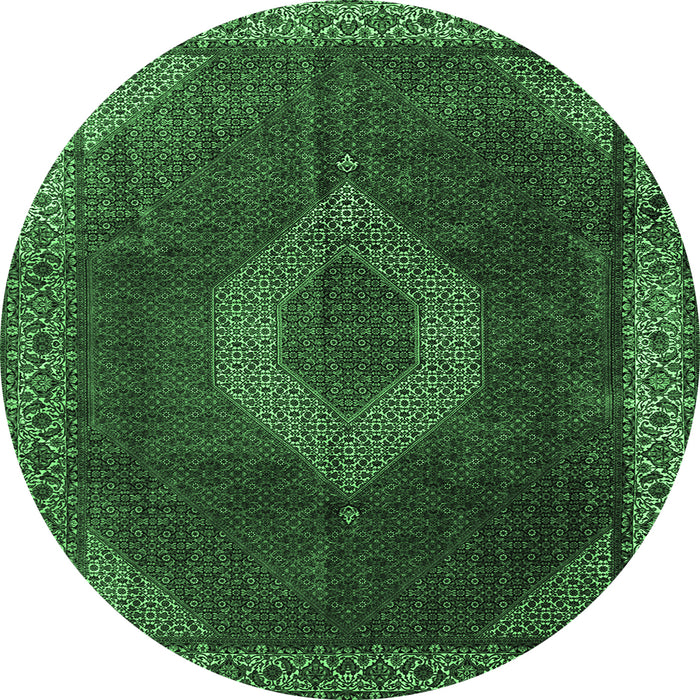 Round Machine Washable Medallion Emerald Green Traditional Area Rugs, wshtr1576emgrn