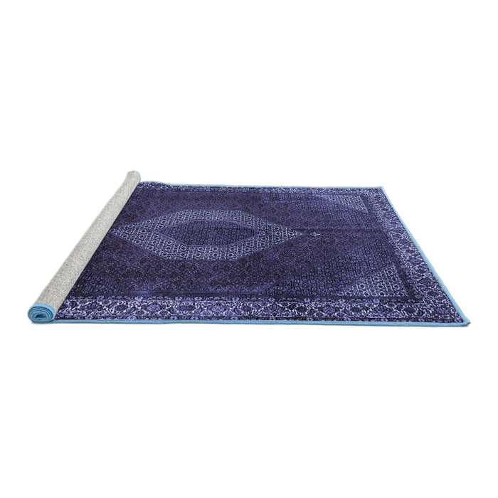 Sideview of Machine Washable Medallion Blue Traditional Rug, wshtr1576blu