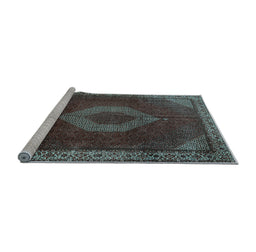 Sideview of Machine Washable Medallion Light Blue Traditional Rug, wshtr1576lblu