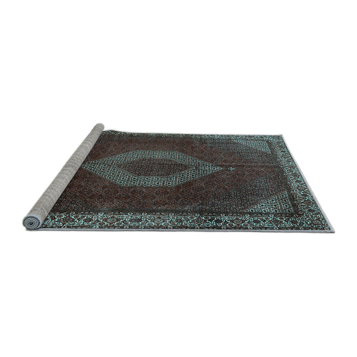 Sideview of Machine Washable Medallion Light Blue Traditional Rug, wshtr1576lblu