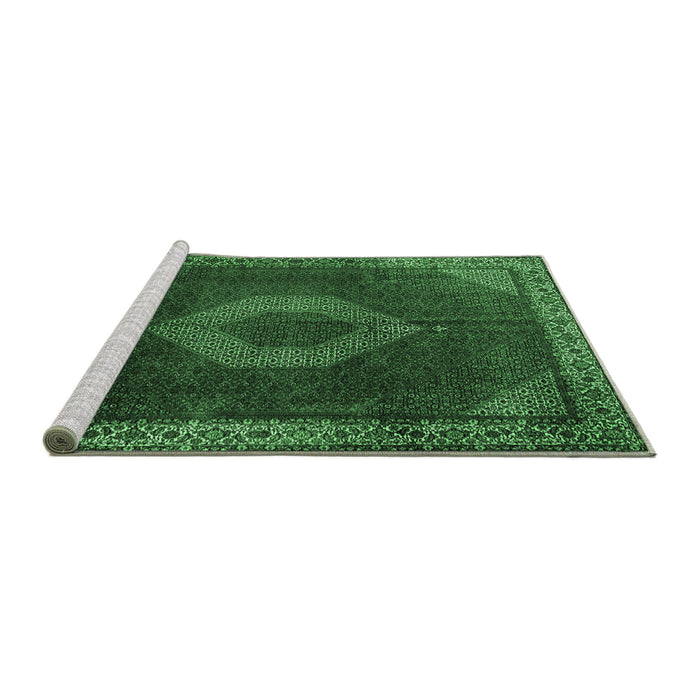 Sideview of Machine Washable Medallion Emerald Green Traditional Area Rugs, wshtr1576emgrn