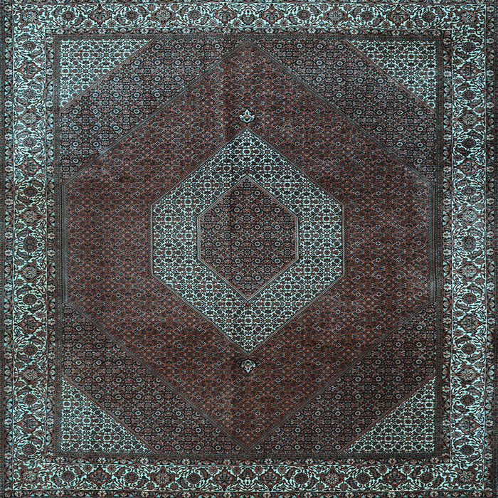 Square Machine Washable Medallion Light Blue Traditional Rug, wshtr1576lblu