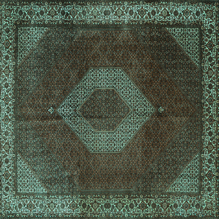 Square Machine Washable Medallion Turquoise Traditional Area Rugs, wshtr1576turq