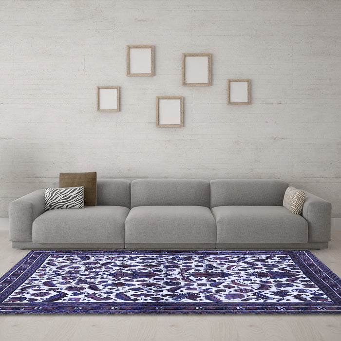Machine Washable Persian Blue Traditional Rug in a Living Room, wshtr1577blu