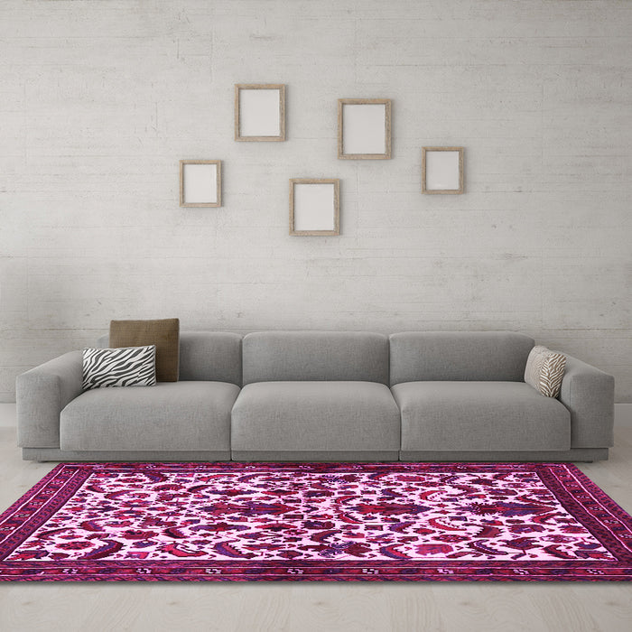 Machine Washable Persian Pink Traditional Rug in a Living Room, wshtr1577pnk