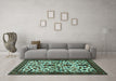 Machine Washable Persian Turquoise Traditional Area Rugs in a Living Room,, wshtr1577turq