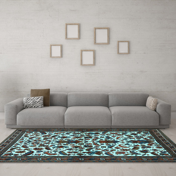 Machine Washable Persian Light Blue Traditional Rug in a Living Room, wshtr1577lblu