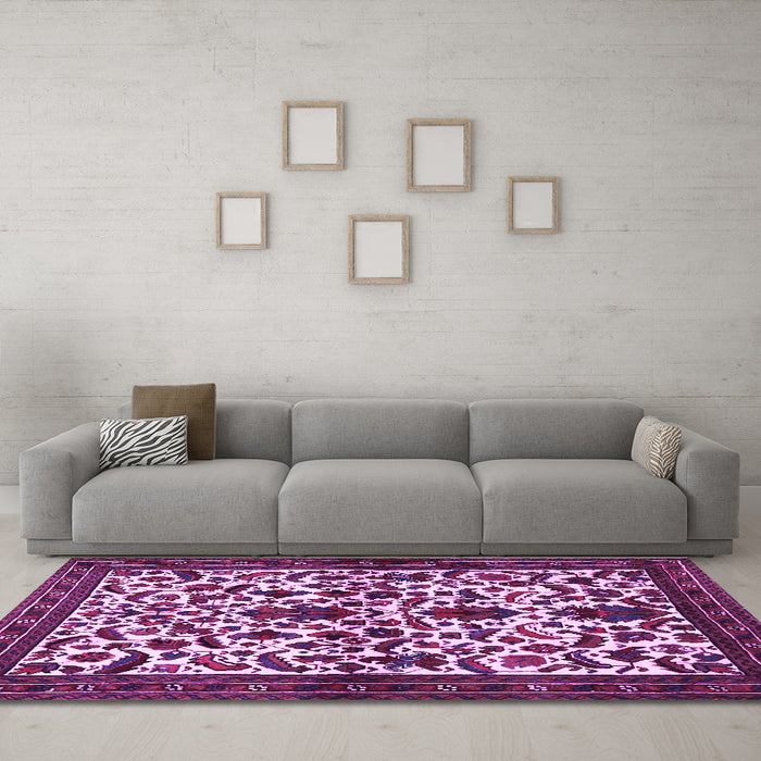 Machine Washable Persian Purple Traditional Area Rugs in a Living Room, wshtr1577pur