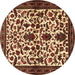 Round Machine Washable Persian Brown Traditional Rug, wshtr1577brn