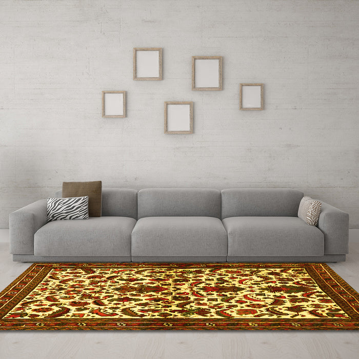 Machine Washable Persian Yellow Traditional Rug in a Living Room, wshtr1577yw