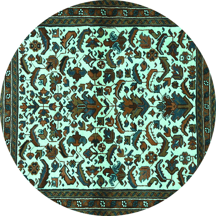 Round Machine Washable Persian Turquoise Traditional Area Rugs, wshtr1577turq