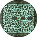 Round Machine Washable Persian Turquoise Traditional Area Rugs, wshtr1577turq