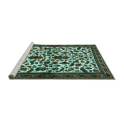 Sideview of Machine Washable Persian Turquoise Traditional Area Rugs, wshtr1577turq