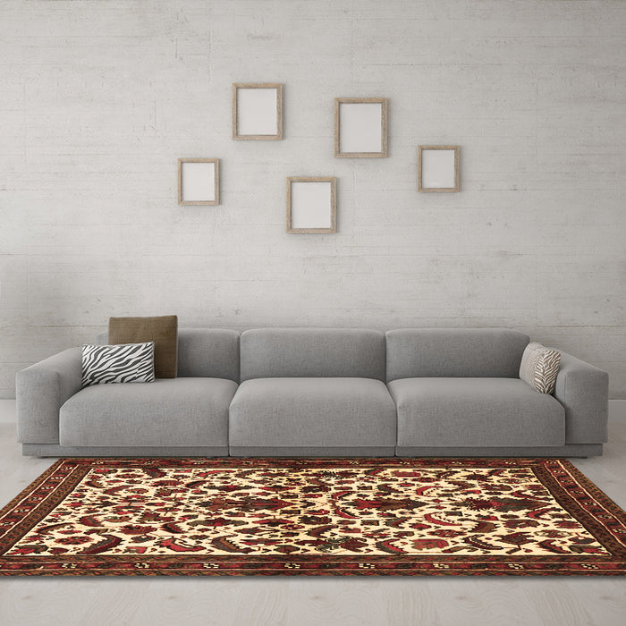 Machine Washable Persian Brown Traditional Rug in a Living Room,, wshtr1577brn