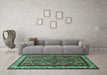 Machine Washable Persian Turquoise Traditional Area Rugs in a Living Room,, wshtr1578turq