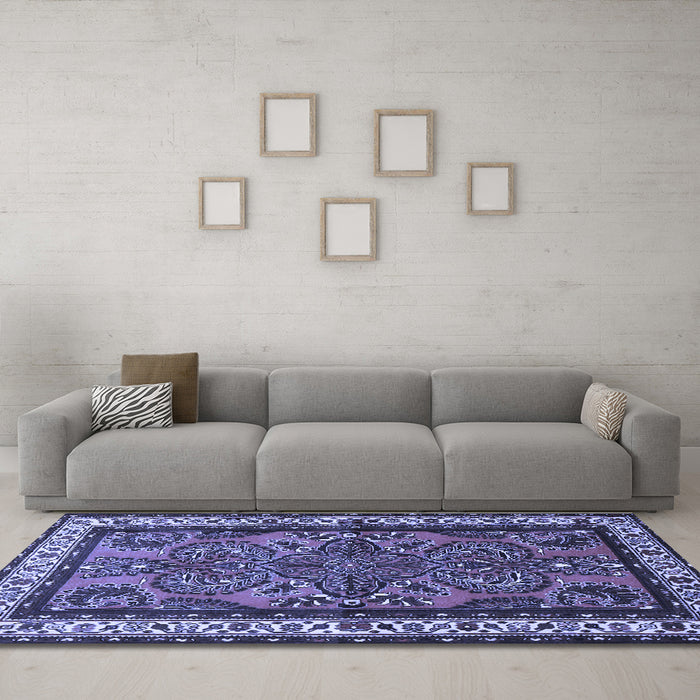 Machine Washable Persian Blue Traditional Rug in a Living Room, wshtr1578blu