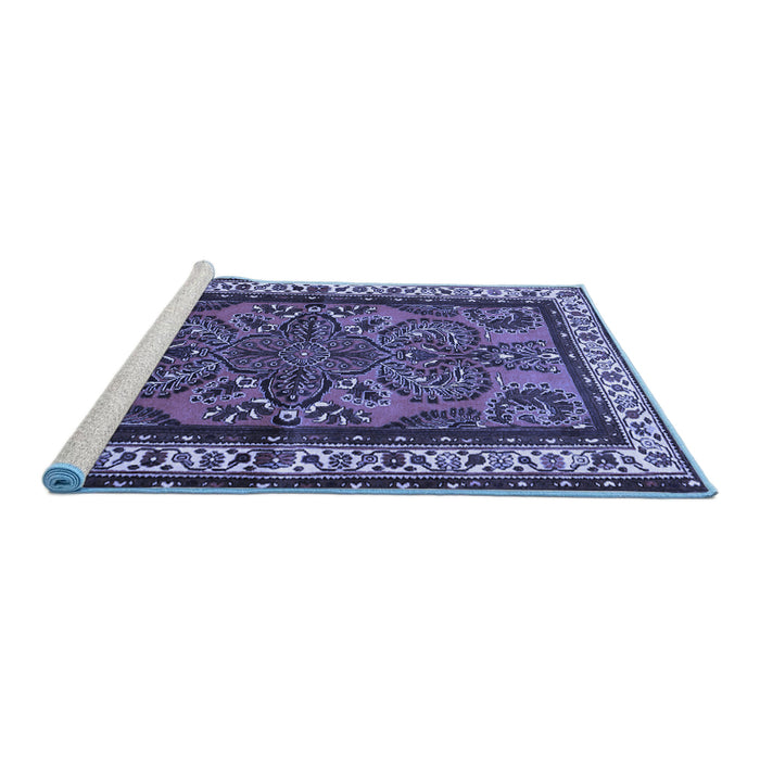 Sideview of Machine Washable Persian Blue Traditional Rug, wshtr1578blu