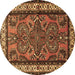 Round Machine Washable Persian Brown Traditional Rug, wshtr1578brn