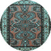 Round Machine Washable Persian Light Blue Traditional Rug, wshtr1578lblu