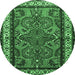 Round Machine Washable Persian Emerald Green Traditional Area Rugs, wshtr1578emgrn