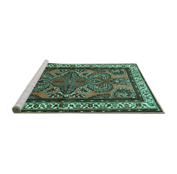 Sideview of Machine Washable Persian Turquoise Traditional Area Rugs, wshtr1578turq