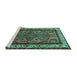 Sideview of Machine Washable Persian Turquoise Traditional Area Rugs, wshtr1578turq