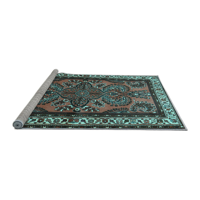 Sideview of Machine Washable Persian Light Blue Traditional Rug, wshtr1578lblu