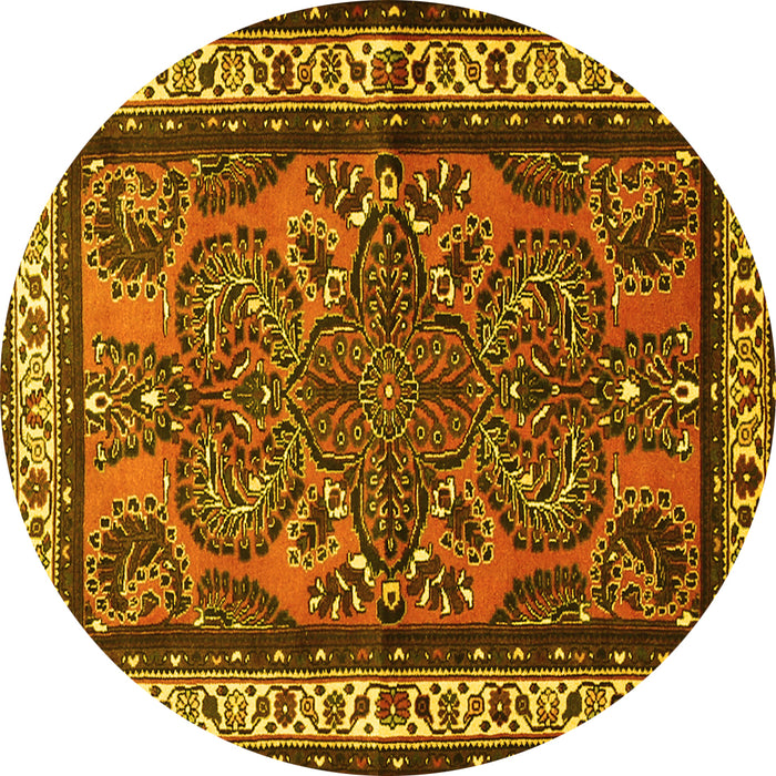 Round Machine Washable Persian Yellow Traditional Rug, wshtr1578yw