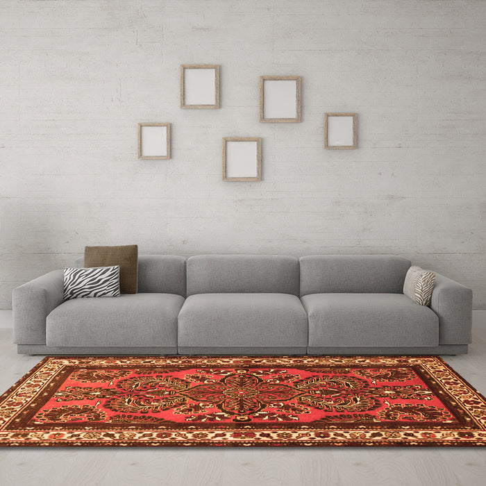 Machine Washable Persian Orange Traditional Area Rugs in a Living Room, wshtr1578org