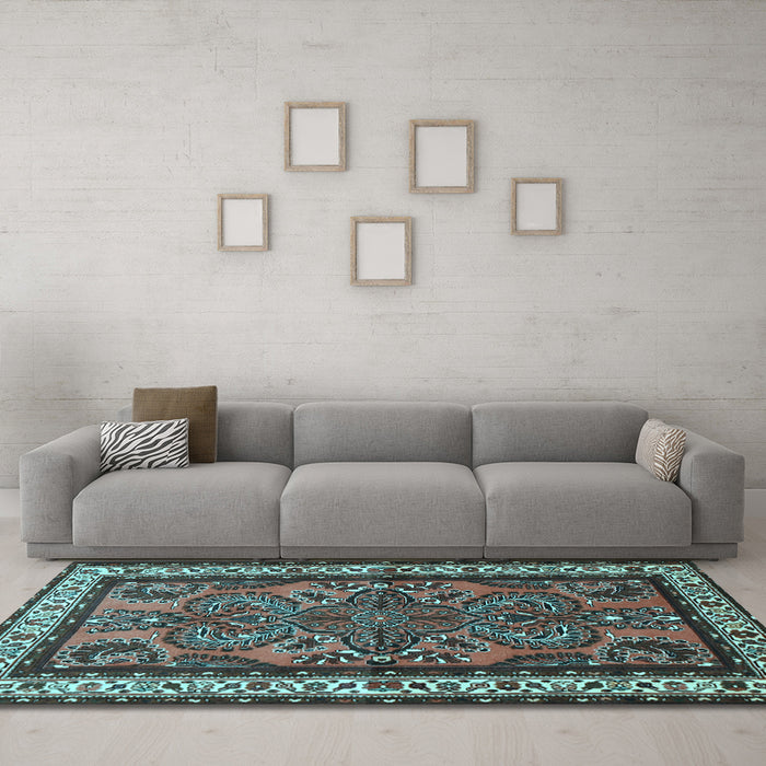 Machine Washable Persian Light Blue Traditional Rug in a Living Room, wshtr1578lblu