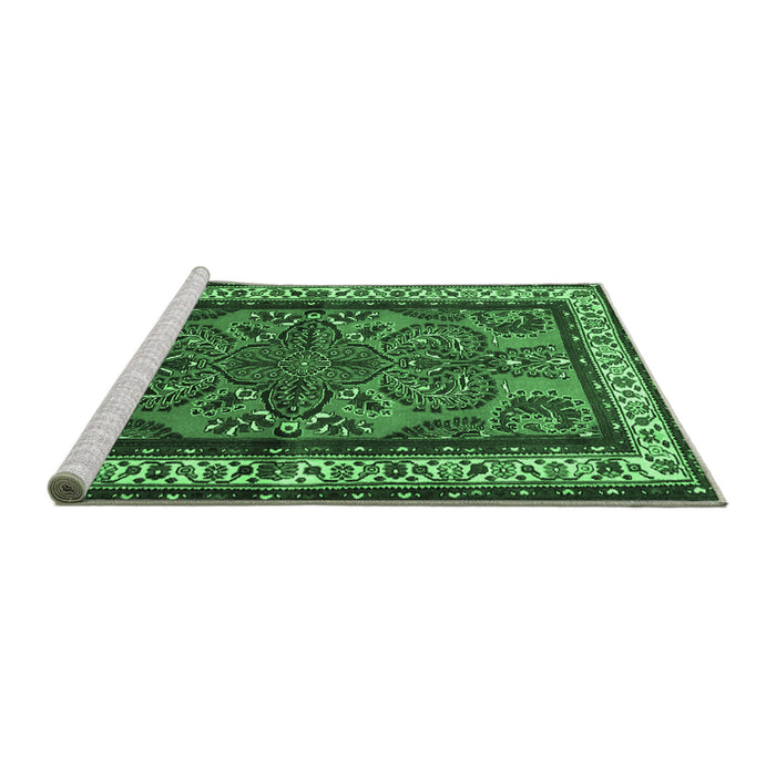 Sideview of Machine Washable Persian Emerald Green Traditional Area Rugs, wshtr1578emgrn