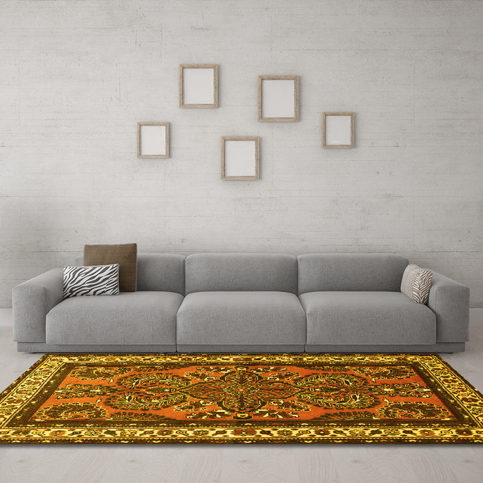 Machine Washable Persian Yellow Traditional Rug in a Living Room, wshtr1578yw