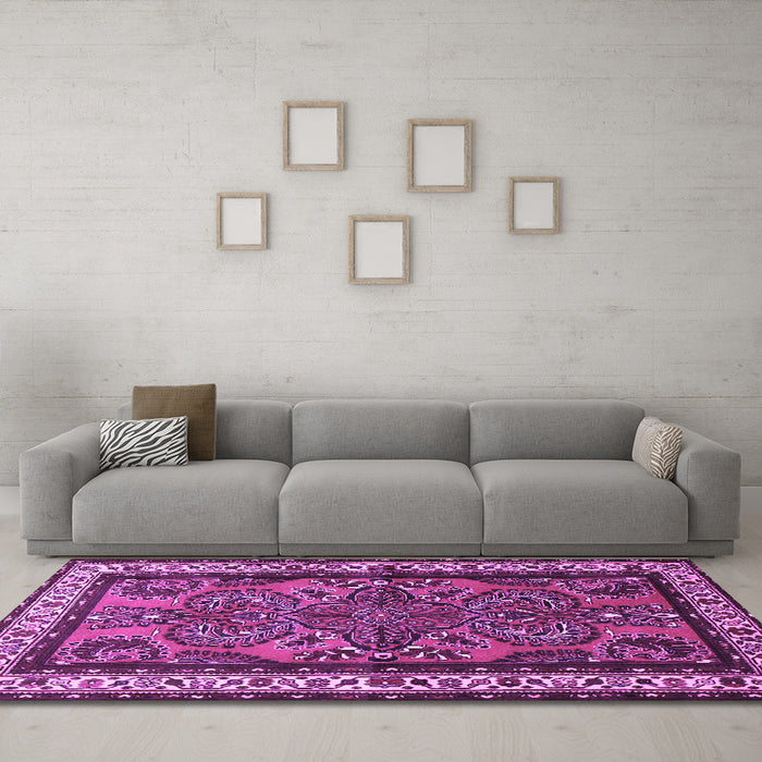 Machine Washable Persian Purple Traditional Area Rugs in a Living Room, wshtr1578pur