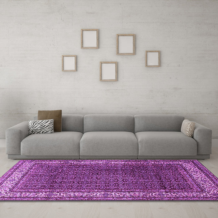 Machine Washable Persian Purple Traditional Area Rugs in a Living Room, wshtr1579pur