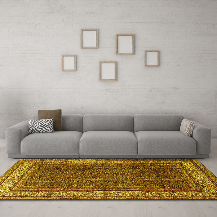 Machine Washable Persian Yellow Traditional Rug in a Living Room, wshtr1579yw