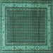 Square Machine Washable Persian Turquoise Traditional Area Rugs, wshtr1579turq