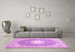 Machine Washable Medallion Pink Traditional Rug in a Living Room, wshtr157pnk