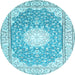 Round Medallion Light Blue Traditional Rug, tr157lblu