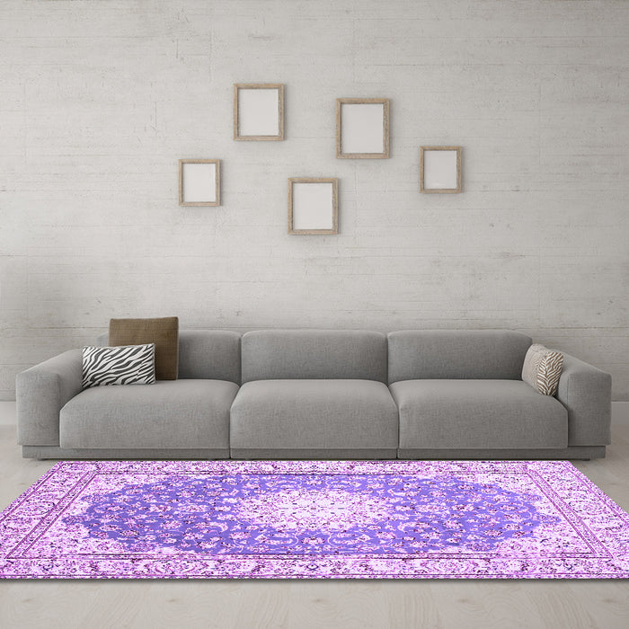 Machine Washable Medallion Purple Traditional Area Rugs in a Living Room, wshtr157pur