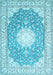 Machine Washable Medallion Light Blue Traditional Rug, wshtr157lblu