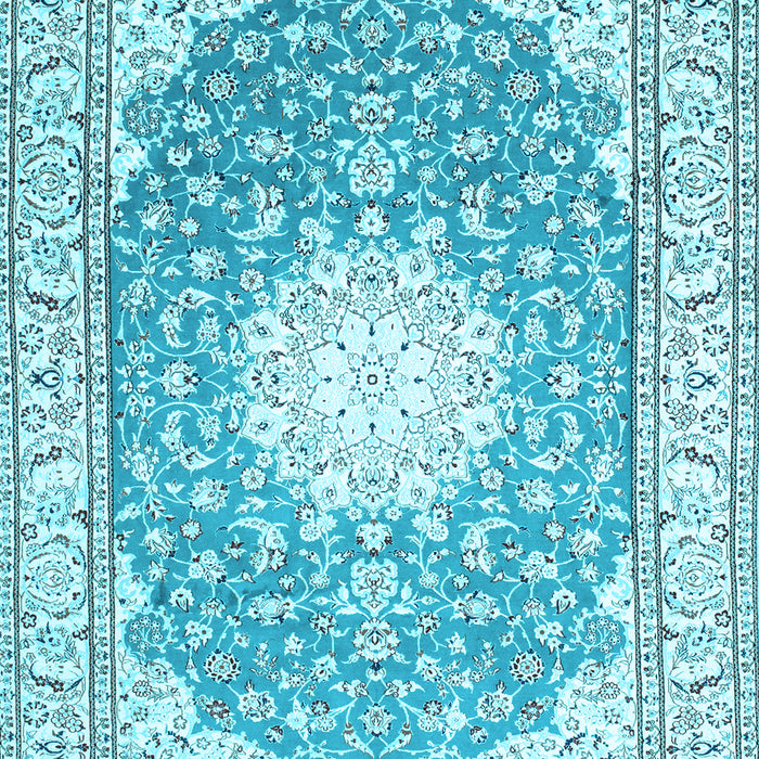 Machine Washable Medallion Light Blue Traditional Rug, wshtr157lblu
