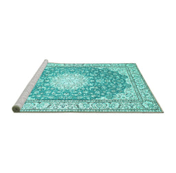 Sideview of Machine Washable Medallion Turquoise Traditional Area Rugs, wshtr157turq