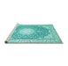 Sideview of Machine Washable Medallion Turquoise Traditional Area Rugs, wshtr157turq