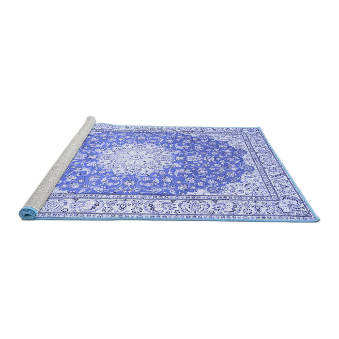 Sideview of Machine Washable Medallion Blue Traditional Rug, wshtr157blu