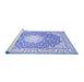 Sideview of Machine Washable Medallion Blue Traditional Rug, wshtr157blu