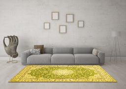Machine Washable Medallion Yellow Traditional Rug in a Living Room, wshtr157yw