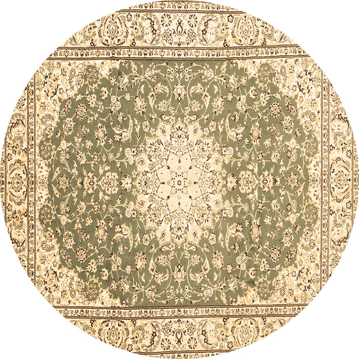 Round Machine Washable Medallion Brown Traditional Rug, wshtr157brn