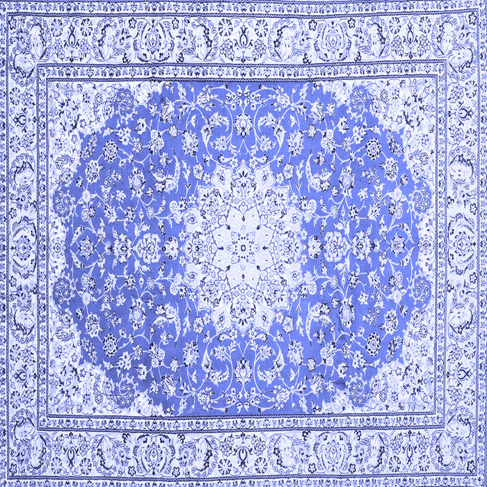 Square Machine Washable Medallion Blue Traditional Rug, wshtr157blu